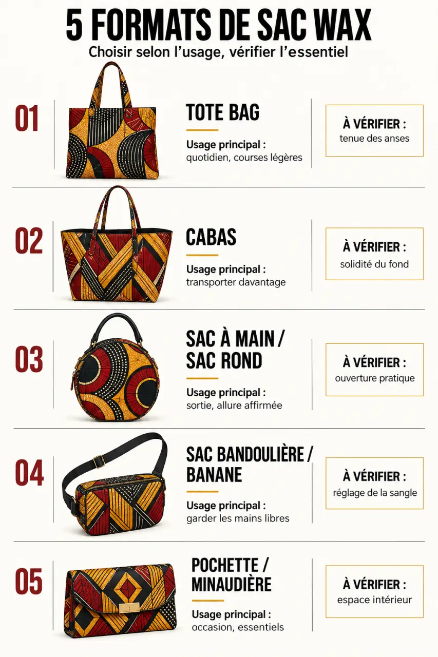 Infographie comparative des formats de sac wax et de leurs usages