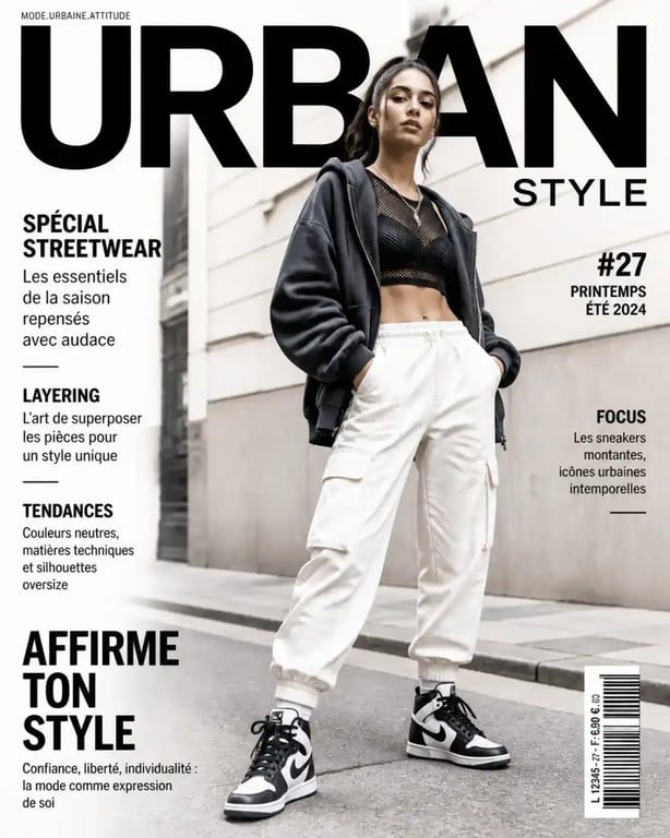 Femme en tenue streetwear femme layering hoodie oversize et cargo dans la rue