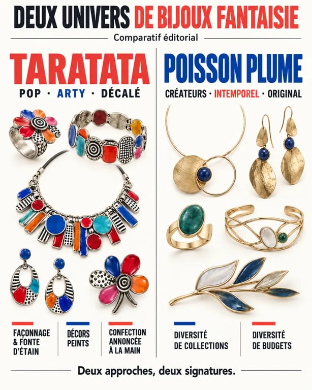 Comparaison de deux marques de bijoux fantaisie : Taratata et Poisson Plume