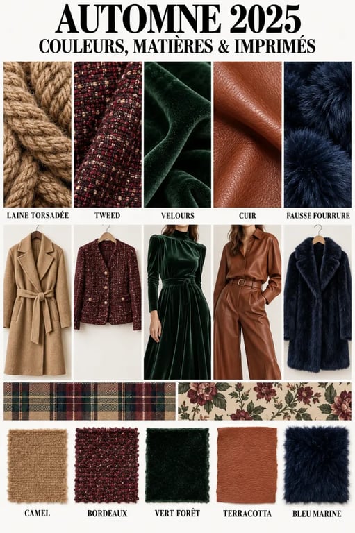 Couleurs, matières et imprimés de la mode femme automne 2025