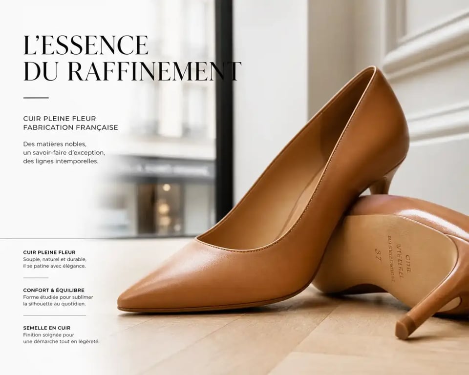Chaussures chic femme Paris en cuir pleine fleur camel