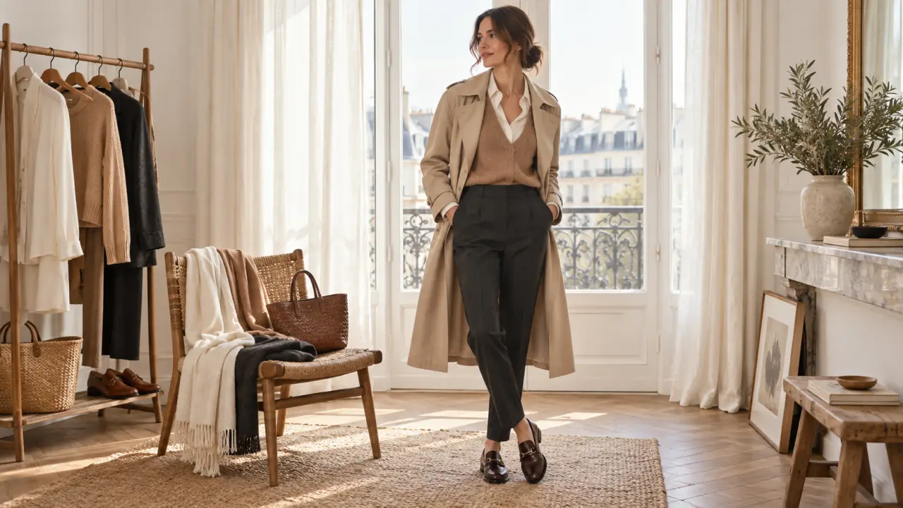 Femme élégante portant une tenue féminine composée de plusieurs couches