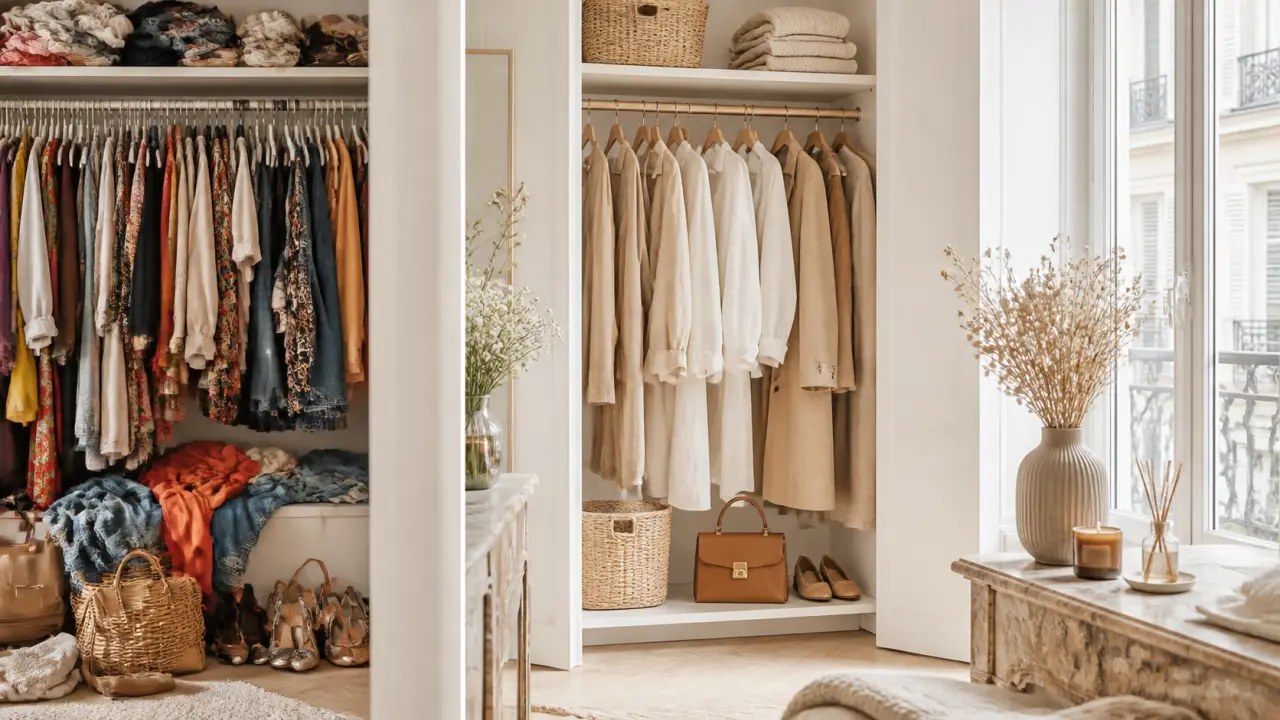 Femme élégante en trench-coat beige et sac en cuir artisanal dans une rue parisienne