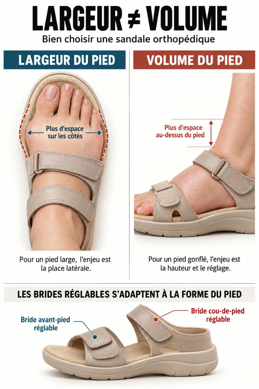 Sandales orthopédique femme : différence entre largeur du pied et volume nécessaire